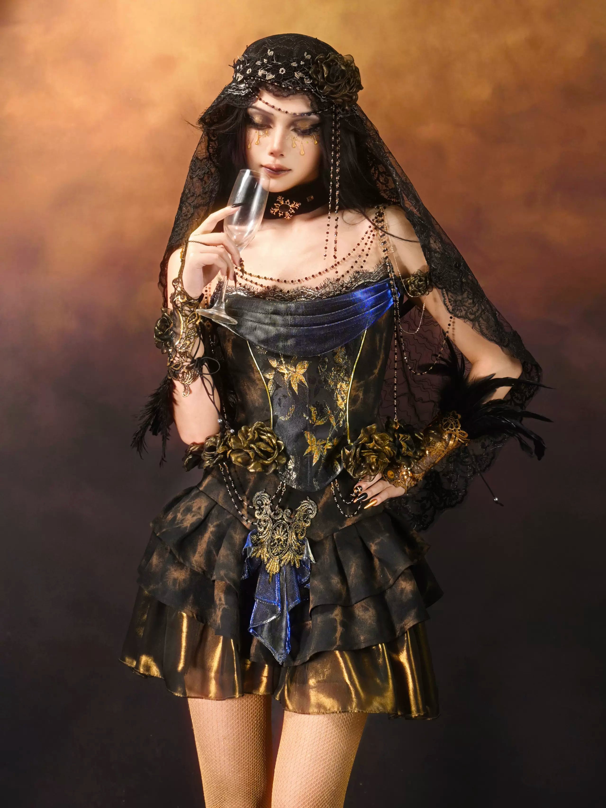 Gilded classic fishbone corset & skirt